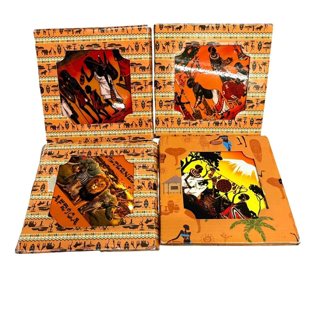 Blu Coral Set 4 Journey Of Maasai African Art Ceramic Round Wall Hanging Trivet